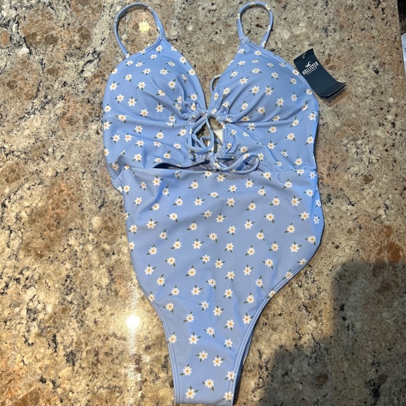 Hollister Blue Daisy One-Piece Cutout Swimsuit - Picture 1 of 3